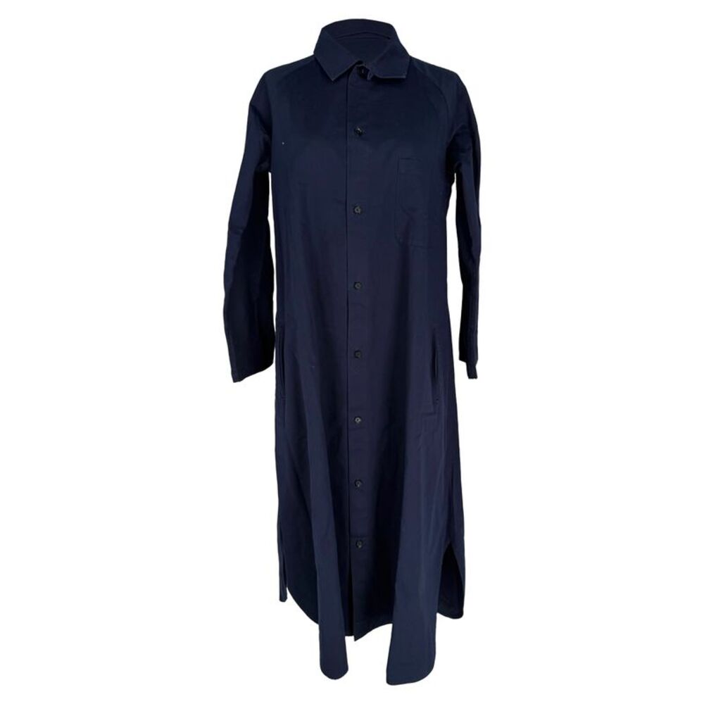 Y's by Yohji Yamamoto Button-Down Midi Shirt in Navy Blue Cotton